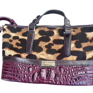 Brahmin Tyler Satchel Damson Luxe Leopard Calf Hair Plum Croc Rare Bag